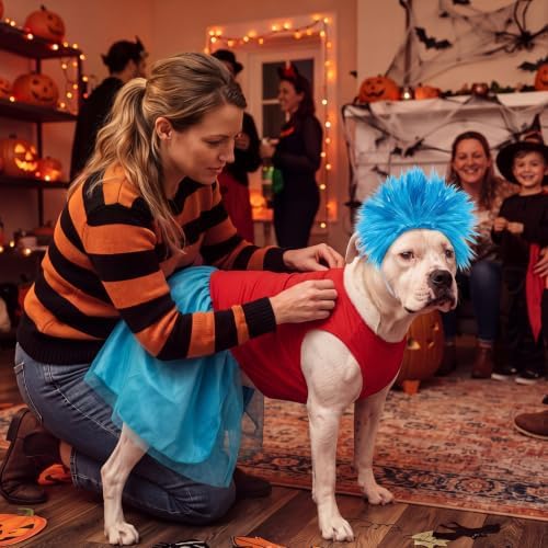 Gilprop 2 Pcs Halloween Dog Costume with Blue Wig for Dog Tutu Dress, XL - Image 5