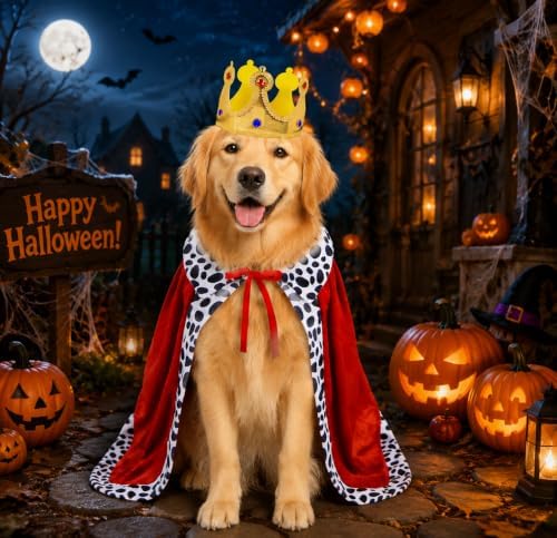 Dog Halloween Costume, Adjustable Dog King Cloak with Crown, Funny Pet Prince Cloak Costume for Large Dogs Halloween Cosplay Party Dress Up (L) - Image 2