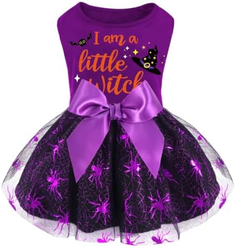 XPUDAC Halloween Dog Dress Witch Tulle Dress Holiday Dog Clothes for Small Dogs Girl, Spider Pet Costume Cat Apparel, Purple-Small by XPUDAC