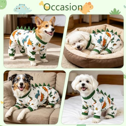 DELIFUR Dinosaur Costume Dog Pajamas- Soft Pjs Recovery Suit Stretchable Cozy Pullover Design Cute Breathable Sleepwear Onesie for Small Dog - Image 5
