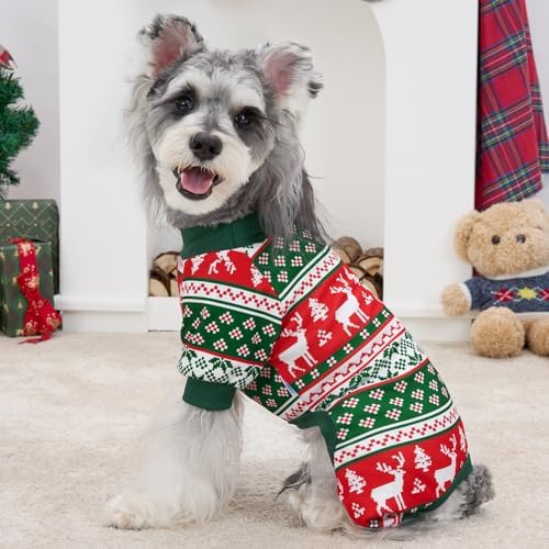 XPUDAC Dog Christmas Pajamas Stretchy Dog Clothes for Small Medium Dogs Boy Girl Puppy Onesie Doggie Jammies Winter Pet Costume Pjs Cat Apparel, Red, Green, XS - Image 4