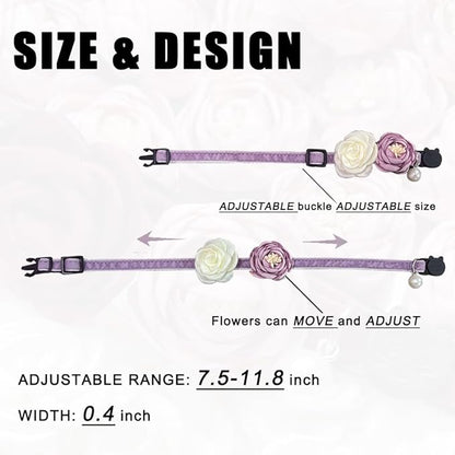 Fupo Purple Cat Collars for Girl Cats Breakaway Kitten Collar with Bell Flowers