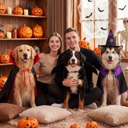 3 Sets Halloween Cat Dog Costume Vampire Cloak Witch Outfit Bat Wing, Large - Image 2
