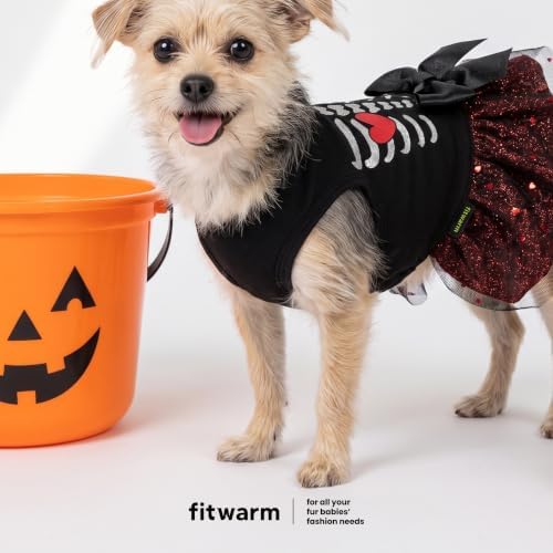 Fitwarm Halloween Skeleton Dog Dress, Funny Dog Halloween Costumes, Doggy Clothes for Small Dogs Girl, Pet Apparel, Black, Red, White, Medium - Image 3