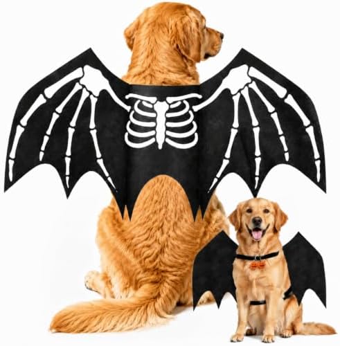 Large Dog Halloween Costumes, Adjustable Pet Dog Bat Wings Costume with Pumpkin Bell & Leash for Large Dogs Halloween Cosplay Party Dress Up（L） by Unknown