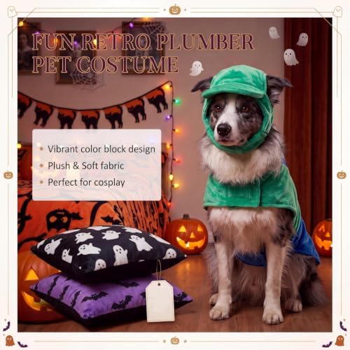 Newcotte Dog Halloween Costume Set Funny Green Overalls Outfit with Hat Retro Buddy Themed Dog Clothes for Cosplay Party(X-Large) - Image 4