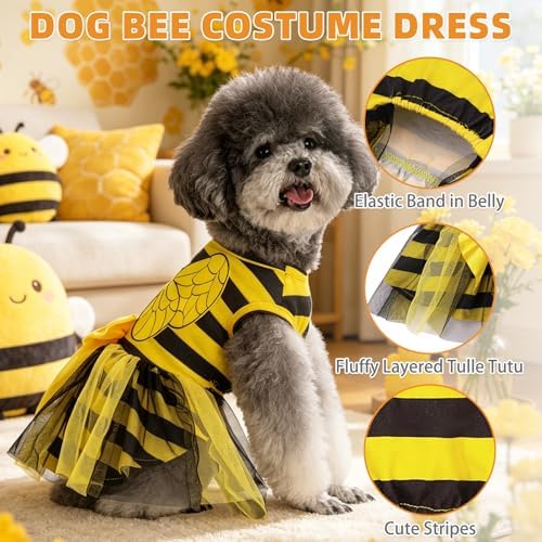 KOOLTAIL Halloween Dog Dress with Bow, Bee Costume for Small Medium Dogs - Image 4