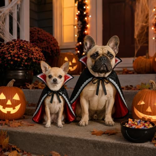 Halloween Dog Vampire Costume, Dog Halloween Costumes for Small Dogs, Dracula Dog Costume with Stand-Up Collar, Lace Trim and Adjustable Tie - Image 4
