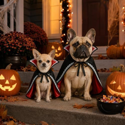 Halloween Dog Vampire Costume, Dog Halloween Costumes for Small Dogs, Dracula Dog Costume with Stand-Up Collar, Lace Trim and Adjustable Tie - Image 4