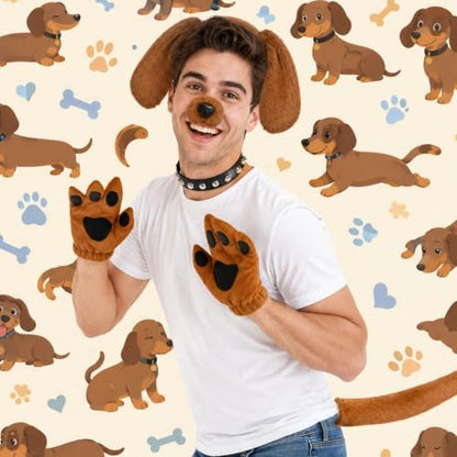 5Pcs Puppy Dog Costume Accessories Set Including Dog Ears Headband Nose Tail Gloves for Halloween Cosplay Party Supplies - Image 5