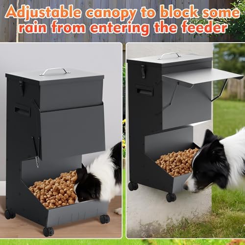Willinglong 1 Pcs Automatic Large Dog Feeder with Lid and Wheels Outdoor 50 Lbs Self Feeding Pet Food Dispenser for Large Breed Dogs Pets