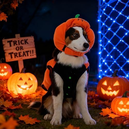 FUAMEY Dog Pumpkin Costume, Pet Halloween Costumes Coat Hat Set - Image 5