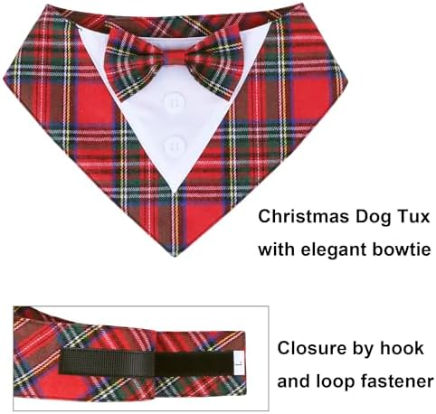 ADOGGYGO Christmas Dog Tuxedo Bandana, Red Plaid Pet Chritstmas Collar with Bowtie, Adjustable Christmas Costume for X-Large Dogs Pets (XL) - Image 3