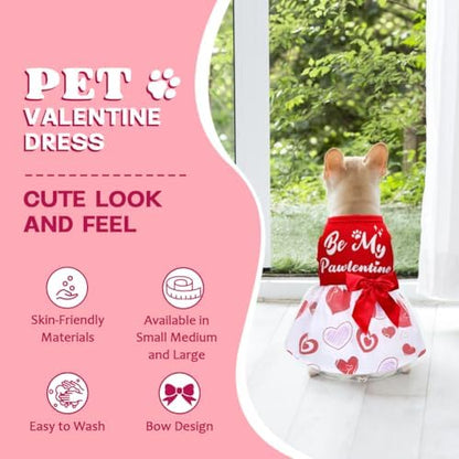 Dog Valentines Day Clothes Be My Pawlentine Dog Valentines Outfit Red Tulle Dog Dress with Bowknot for Small Medium Large Dogs Cat Girl - Image 3