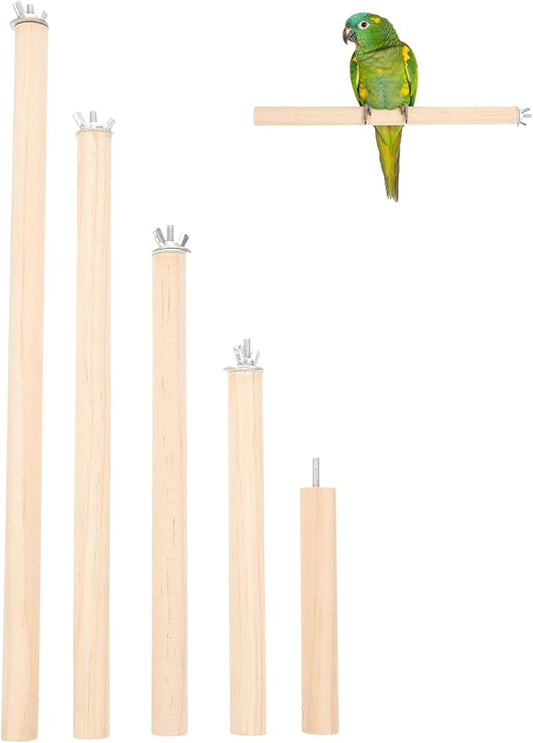 Angoily Natural Wood Bird Perch Stand Set, Parakeet Perches, 5Pcs 4, 6, 8, 10, 11 Inch Parrot Stand Rods for Cockatiels Conures, Paw Grinding Stick with Metal Wing Nuts, Bird Cage Accessories