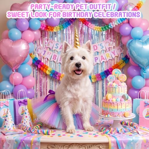 2 Pcs Unicorn Dog Costume, Pastel Tutu and Unicorn Horn Headband - Image 6