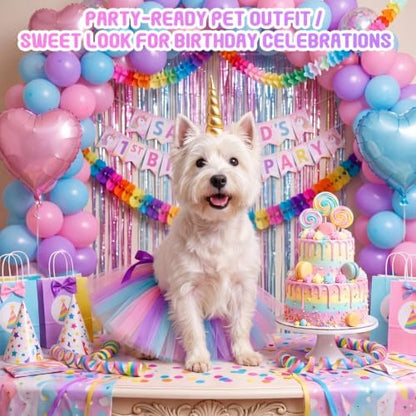 2 Pcs Unicorn Dog Costume, Pastel Tutu and Unicorn Horn Headband - Image 6