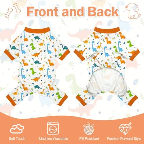 Dog Pajamas for Small Medium Dogs Pjs Orange Dinosaurs Dog Onesie Breathable Puppy Pj Pet Stretchy Soft Sleepwear for Spring Summer Costume-M - Image 5