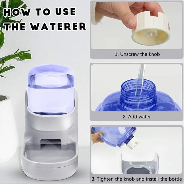 Dog & Cat Feeder + Waterer Set,Automatic Pet Feeder 2 in 1 Cat & Dog Food Water Dispensers, Cats and Dogs Food Feeder and Water Dispenser 3.9L for Small, Medium, & Large Pets (Gray)