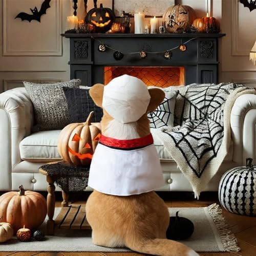 Dog Chef Costume - Dog Food Costume Adjustable Halloween Hat Outfit Red Scarf for Medium Large 35-70 lbs Halloween Party Photo Fits 16-23 Inch Neck - Image 6