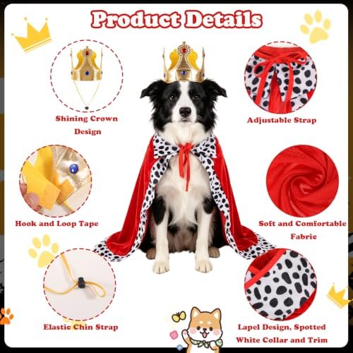 Halloween Dog King Costume, Pet King Cloak and Crown Set, Dogs Cosplay Party Supplies - Image 3