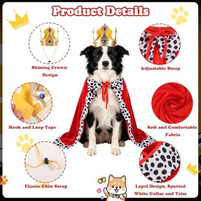 Halloween Dog King Costume, Pet King Cloak and Crown Set, Dogs Cosplay Party Supplies - Image 3