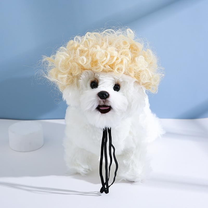 Spa Day Dog Costume Cosplay Wig, Curly Hair Pet Cat Wigs for Halloween Parties Dog Hats Wigs for Small Medium and Large Dogs Adjustable(Pet Head Circumference 6-27 inches) - Image 5