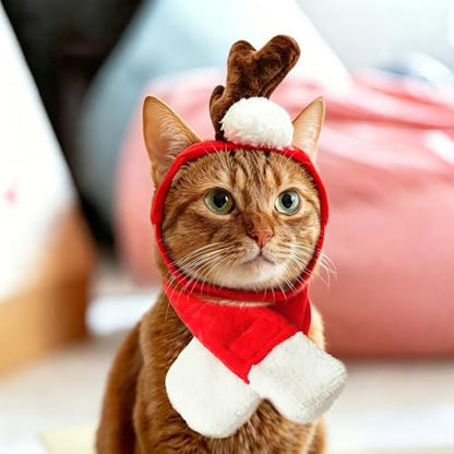 NAMSAN Pet Reindeer Costume for Cats Small Dogs Rabbits, Christmas Cat Single Antler Headband with Red Scarf, Small Dog Max Santa Antler Outfit for Christmas New Year Party Cosplay Statue Decoration - Image 6