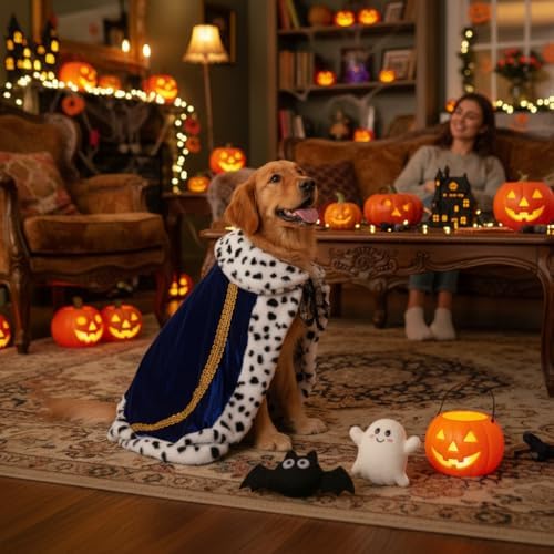 Lovelyshop Royal Velvet Pet Cloak with Fur Trim for Cats & Dogs, Blue, XL - Image 4