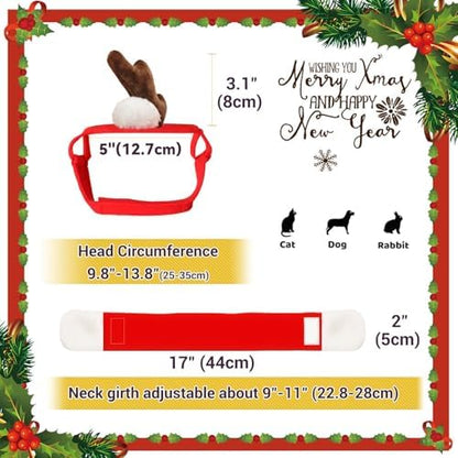 NAMSAN Pet Reindeer Costume for Cats Small Dogs Rabbits, Christmas Cat Single Antler Headband with Red Scarf, Small Dog Max Santa Antler Outfit for Christmas New Year Party Cosplay Statue Decoration - Image 5