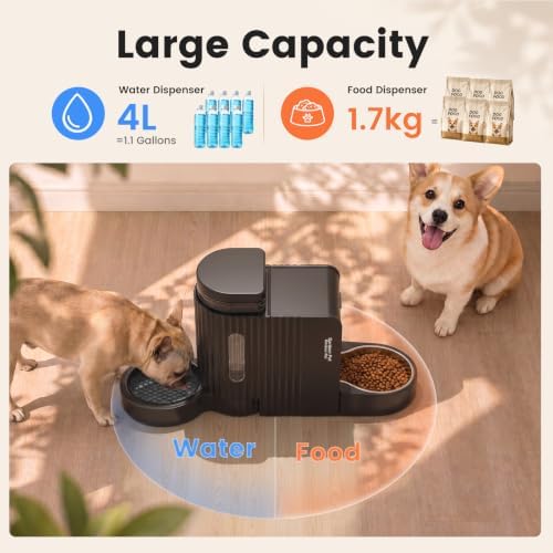 Dog Water & Food Dispenser Set, Gravity Automatic Pet Feeder, 4L x 2