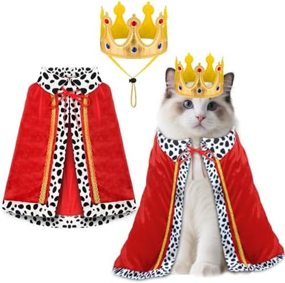 Small Dog Cat Halloween Costumes Dog King Costumes Cape Crown for Medium Dogs Funny King Prince Halloween Cosplay Costume for Small Dogs Cats by Unknown
