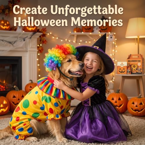 Tallew 2 Pcs Halloween Dog Clown Costume Wig Cosplay Set, M - Image 6