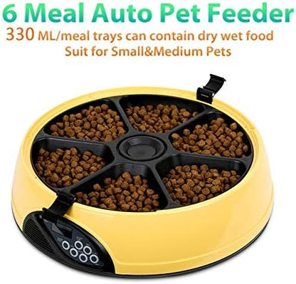 Automatic Pet Feeder,6 Meal Wet and Dry Food Auto Dispenser for Dogs, Cats & Small Animals with Programmable Timer, Portion Control, 100% BPA Free,Dishwasher Safe, Up to 4 Meals A Day