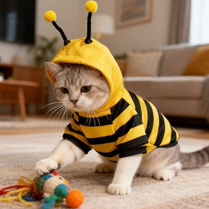 Bee Stripes Cat Halloween Costumes for Sphynx and Small Dog, Yellow XS - Image 4