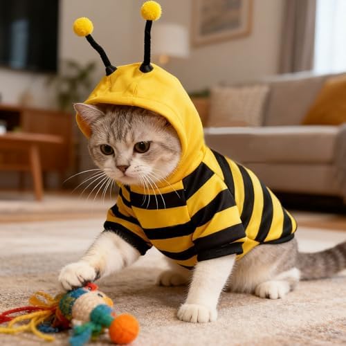 Bee Stripes Cat Halloween Costumes for Sphynx and Small Dog, Yellow XXS - Image 3