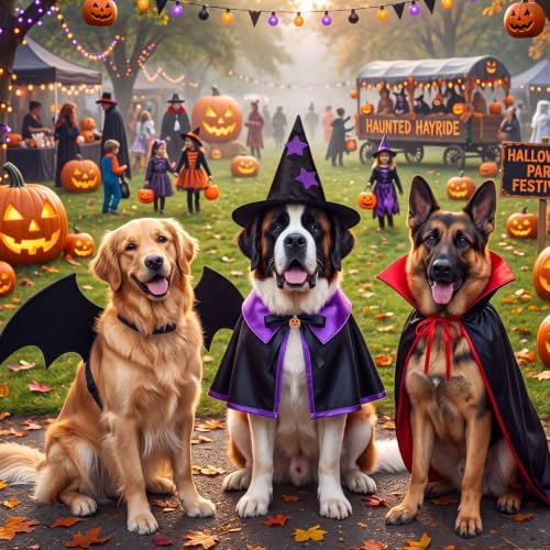 3 Sets Halloween Cat Dog Costume Vampire Cloak Witch Outfit Bat Wing, Large - Image 7
