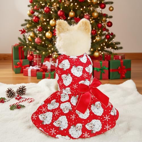 Christmas Santa Claus Dog Dress, Festive Holiday Pet Skirt Outfit with Snowflake Design for Small and Medium Dogs - Image 6