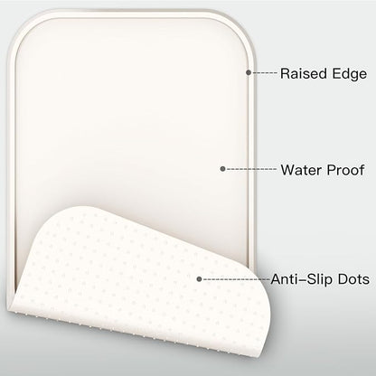 Pet Feeding Mat [Warped Resistant Raised Edge], Water-Proof Silicone Placement for Food Water Bowls, Anti-Slip Base Protect Floor, BPA-Free&Dishwasher-Safe [23.5x13.5inch Large, White Sand]