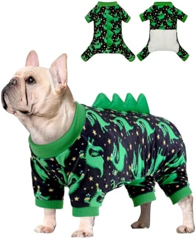 CuteBone Dinosaur Costume Dog Pajamas, Stretchy Spandex Crystal Velvet Sleepwear Coat for Small Dogs, Soft & Warm Pet Outfit Clothes for Cold Weather, Cozy Pullover Design COSP14L by CuteBone