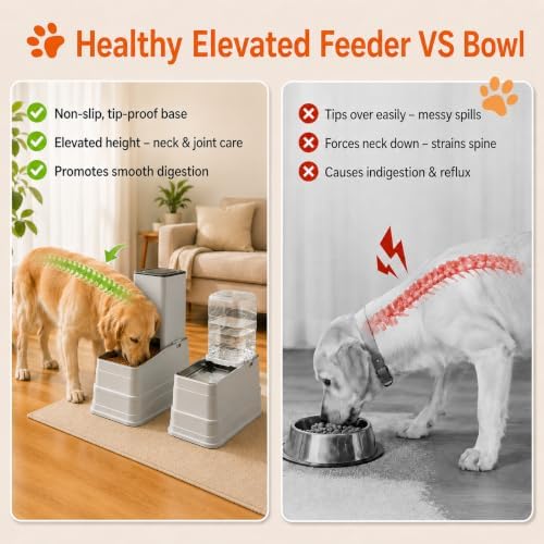 Marchul 2.1Gallon Elevated Dog Bowl, Adjustable Gravity Pet Feeder and Water Set with Stainless Steel Bowls, Raised Dog Bowls Designed to Protect Pet‘s Neck, Joints, Perfect for Cats and Dogs(8L)