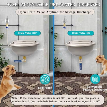 Automatic Dog Water Dispenser, Outdoor Chicken Waterer with Drain Valve, Easy Cleaning, Stainless Steel Auto Livestock Water Bowl with Float Valve, Self Drinking Trough for Horse (1 Gallon)