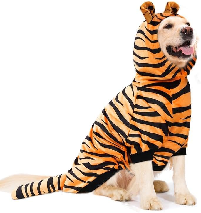 DELIFUR Large Dog Tiger Costume - Tiger Halloween Costume for Medium Large Dogs Golden Retriever Labrador Rottweiler Cute Hoodie Outfit (Yellow, XXXX-Large) - Image 6