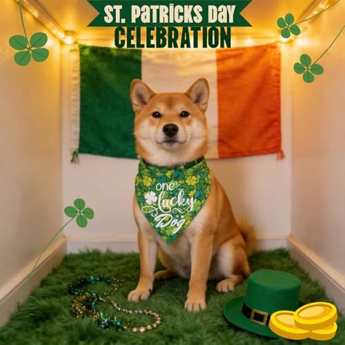 Dog Bandana for St. Patricks Day 2-in-1 Reversible - One Lucky Dog & 4-Leaf Clover Design, Pet Scarf with Snap Button Cute Lucky Holiday Costumes, Large & Giant Breeds (75lbs+) - Image 2