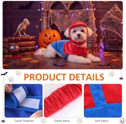 Dansydaisy Dog Halloween Costume Set Funny Red Overalls Outfit with Hat Retro Buddy Themed Dog Clothes for Cosplay Party(Small) - Image 3