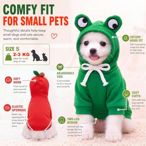Amylove 2 Pcs Dog Hoodies Frog & Apple Shape S Halloween Costume - Image 3