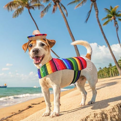 SCENEREAL Mexican Serape Dog Halloween Costume, Dog Hat Bandana Poncho Set - Image 2