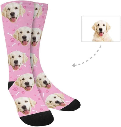 Custom Face Socks, Personalized Dog Lover Pet Photo Picture on Socks Unisex Athletic Crew Socks for Men Women