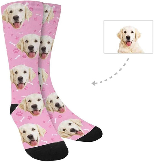 Custom Face Socks, Personalized Dog Lover Pet Photo Picture on Socks Unisex Athletic Crew Socks for Men Women