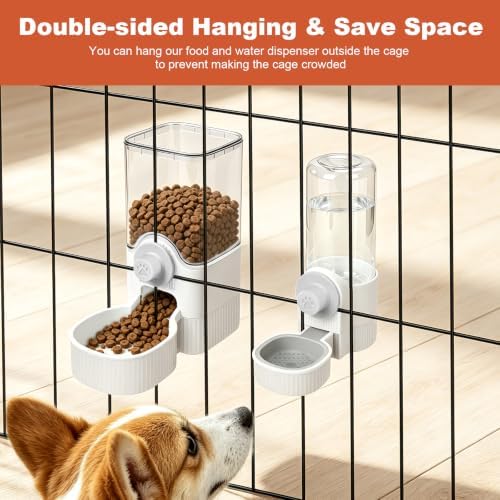Hanging Cage Auto Small Pet Feeder Waterer Set for Puppy Cats, White
